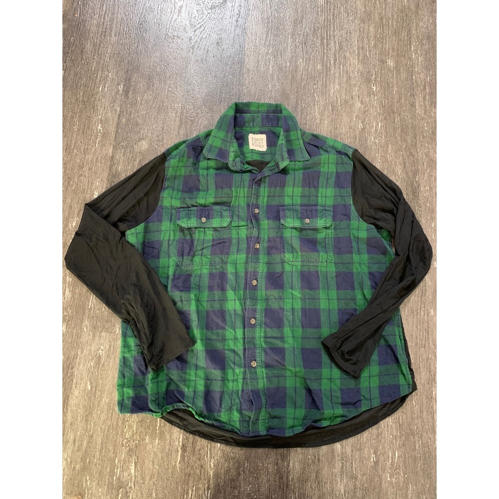 FURST OF A KIND Plaid Flannel Long Sleeve Shirt Mesh L Black Green Blue Combo